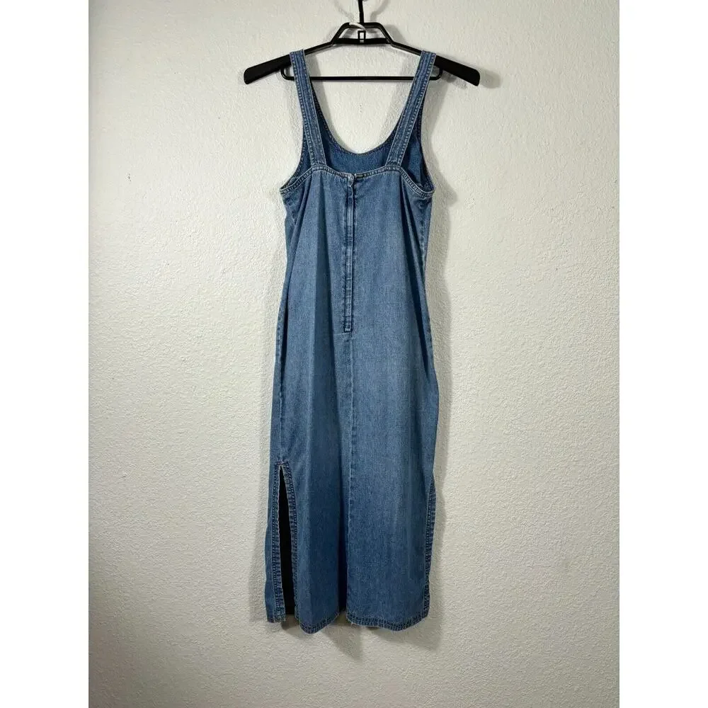 Vintage Distressed Denim Dress Womens‎ 4 Blue Jumper Midi Overall Y2K 90s